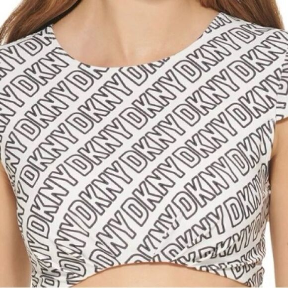 🛍️DKNY Women’s Logo soft white cropped Print Bikini swim Top , one piece XL 💥 - Picture 7 of 8